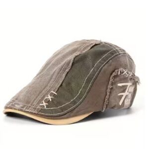 Distressed Cotton Flat Cap with Embroidery Details – Adjustable, Unisex